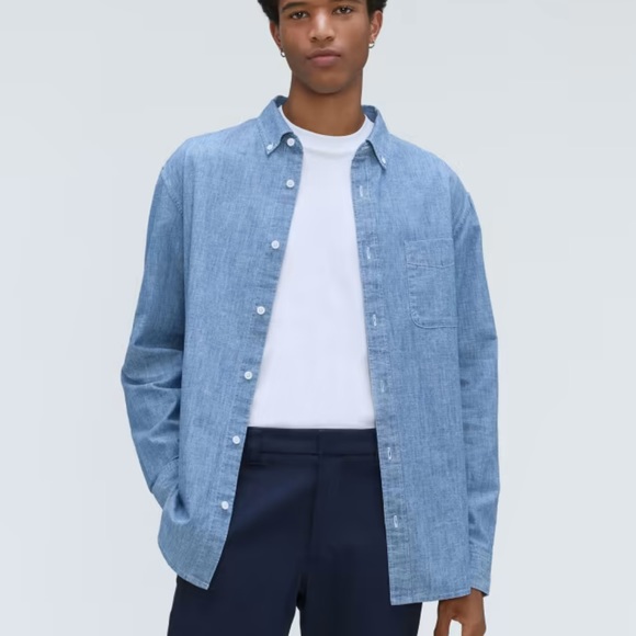 Everlane Relaxed Organic Cotton Chambray Long Sleeve Button Down Shirt Medium - Picture 3 of 11